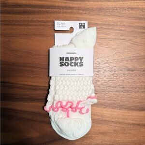 NWT Zumiez Happy Socks Cream Ankle Socks with Pink Ruffle Women’s 5.5-9.5